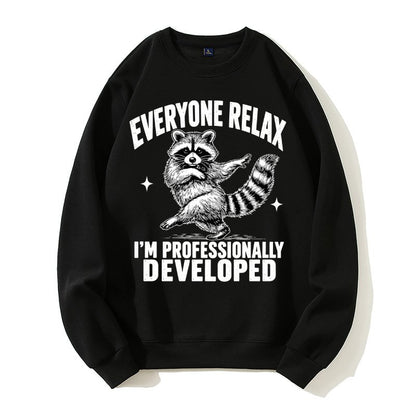 Funny Raccoon Teacher Sweatshirt, Everyone Relax I'm Professionally Developed, Sarcastic Coworker Gift