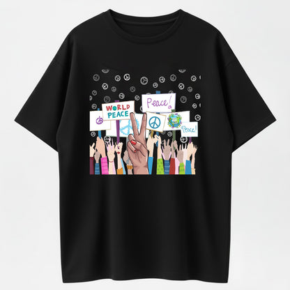 World Peace Crowd Hands Organic Cotton Inspirational Unisex T-Shirt