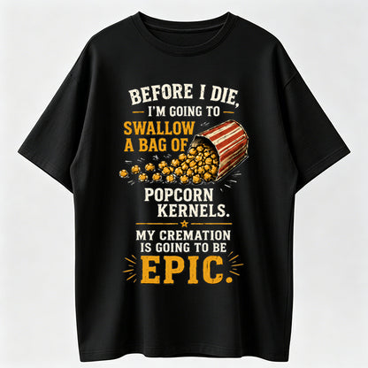 Funny Popcorn Kernel Graphic T-Shirt for Men Women Cotton Unisex Black Humor Meme Tee Gift