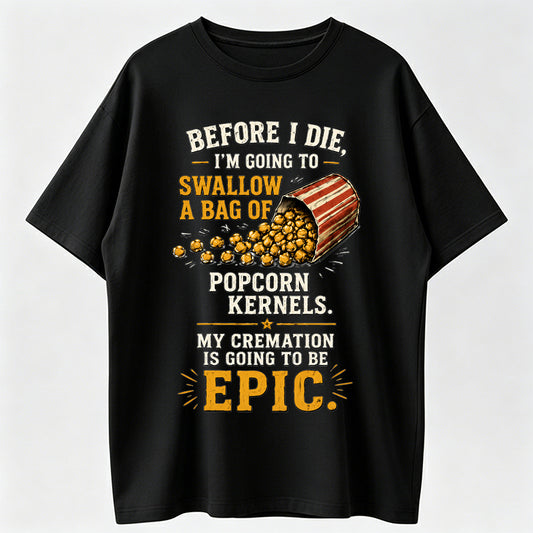 Funny Popcorn Kernel Graphic T-Shirt for Men Women Cotton Unisex Black Humor Meme Tee Gift