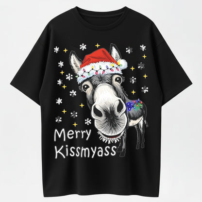 100% Cotton "Merry Kissmyass" Christmas Donkey T-Shirt