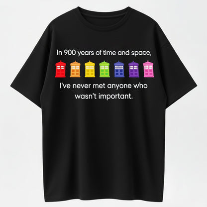 Doctor Who T-Shirt with Rainbow TARDIS Print – Every Life Matters in Time and Space