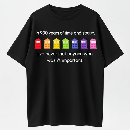 Doctor Who T-Shirt with Rainbow TARDIS Print – Every Life Matters in Time and Space