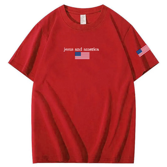Jesus And America Pattern Print T-Shirt