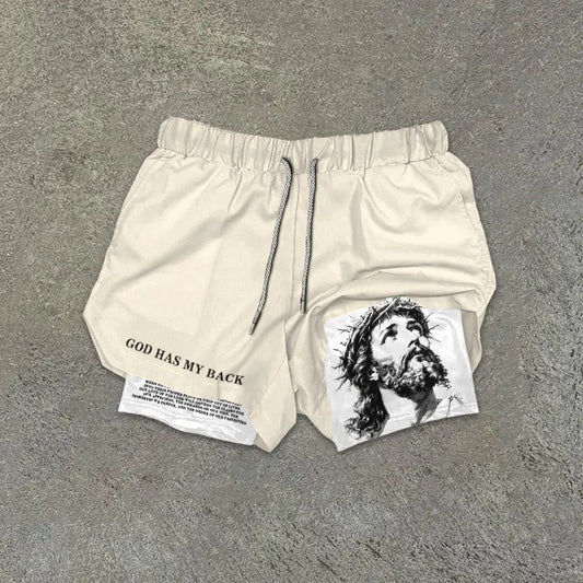Gym God Has My Back 2-i-1 træningsshorts