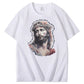 Watercolor Jesus Pattern Print Crew Neck T-Shirt