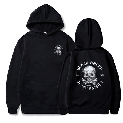 BALCK SHEEP OF MY FAMILY Skull Black Print Hoodie