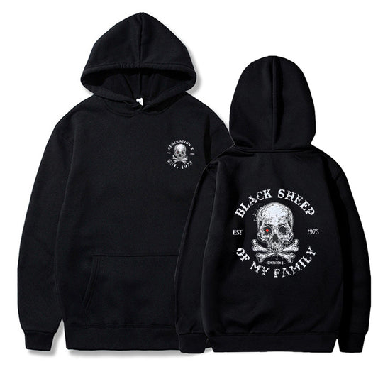 BALCK SHEEP OF MY FAMILY Skull Black Print Hoodie