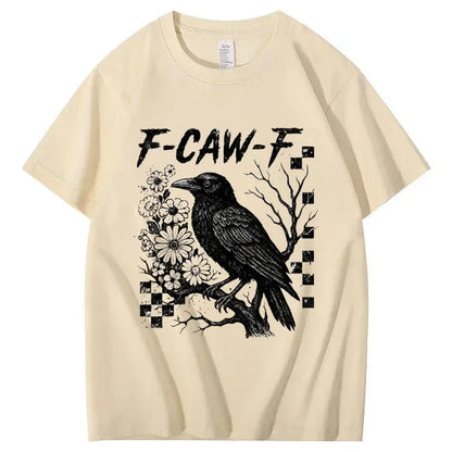 F-CAW-F Vintage Crow & Floral Graphic T-Shirt