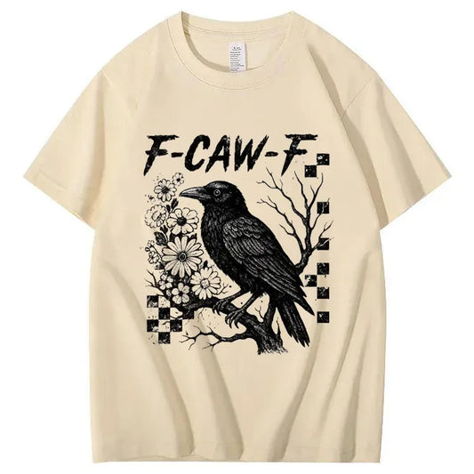 F-CAW-F Vintage Crow & Floral Graphic T-Shirt