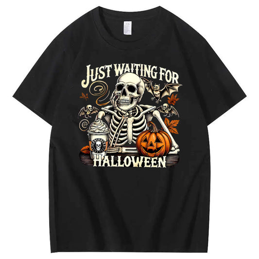 Just Wating For  Halloween Skull   Pattern  Print 100%Cotton T-Shirt