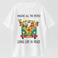Imagine All The People Living Life In Peace Hippie Bus Funny Graphic T-Shirt