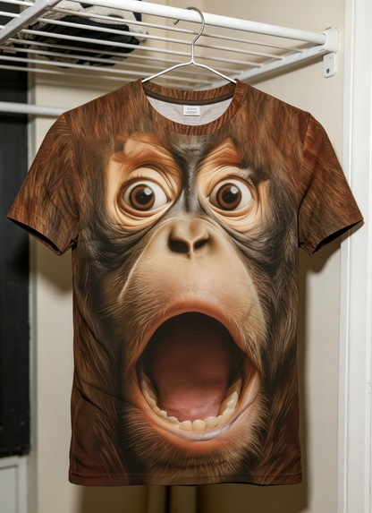 Big Mouth Shocked Monkey Funny Meme Graphic Print T-Shirt