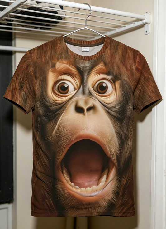 Big Mouth Shocked Monkey Funny Meme Graphic Print T-Shirt