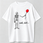 Funny Skeleton Balloon Shirt, Dark Humor Graphic Tee, Halloween Style Black Short Sleeve  Blend Top, Skeleton Gift Shirt