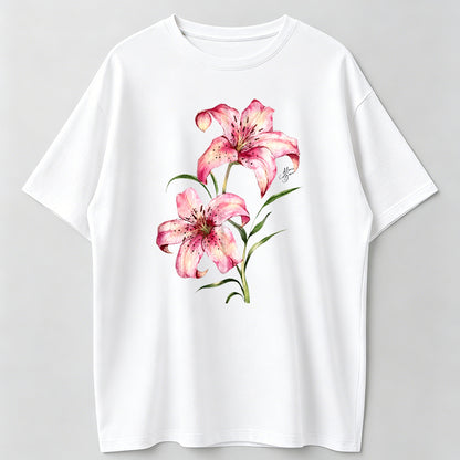 Men's and Women's T-shirt, Vintage Style Pink Lily Floral Graphic Tee, Unisex T-shirt, Gift T-shirt, Y2k Unisex Graphic Tees Gothic Grunge Emo Scene Amity Affliction Style Clothes Menswear Womenswear Streetwear