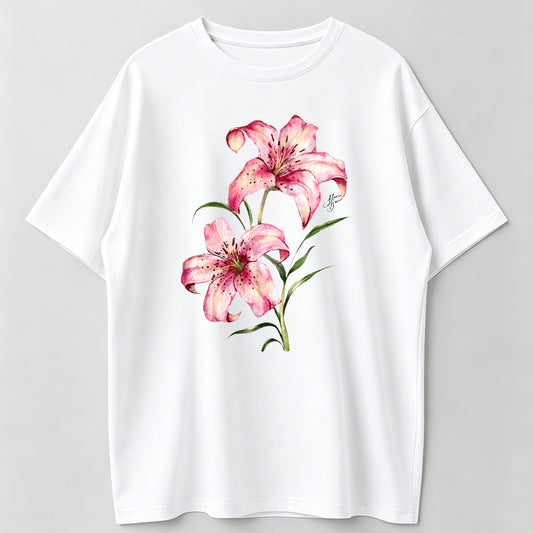 Men's and Women's T-shirt, Vintage Style Pink Lily Floral Graphic Tee, Unisex T-shirt, Gift T-shirt, Y2k Unisex Graphic Tees Gothic Grunge Emo Scene Amity Affliction Style Clothes Menswear Womenswear Streetwear