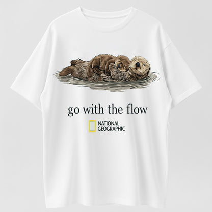 Urbntees Go With The Flow Otters National Geographic Style Organic Cotton Unisex T-Shirt