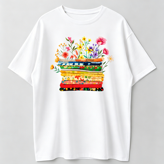 Vintage Sewing Floral T-Shirt, Colorful Quilt Pattern Graphic Tee