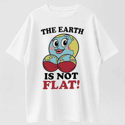 The Earth Is Not Flat Funny Earth Girl Boobs Graphic Pure Cotton T-Shirt