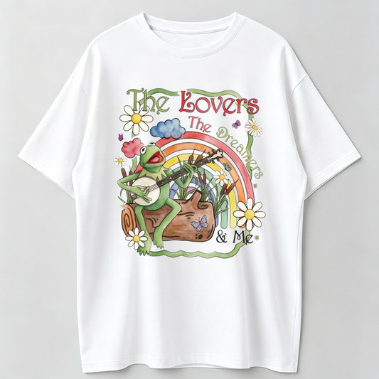 Vintage Watercolor Kermit the Frog Shirt, Muppets Rainbow Tee, "The Lovers The Dreamers and Me"