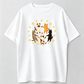 5 Holding Hands Circle Cats Yellow Star Heart Pattern, Round Neck Fabric, Graphic Tees Women, Vintage T Shirts