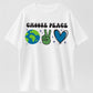 Retro Cartoon Earth & Peace Sign Heart Hand Gesture Trendy Short Sleeve