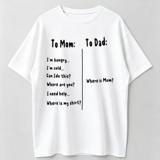 To Mom I'm Hungry To Dad Where Is Mom Funny Parent Humor T-Shirt