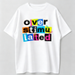 "Overstimulated" Print Short Sleeve Summer Top, Black with White Lettering, Breathable Round Neck Tee for Casual Attire