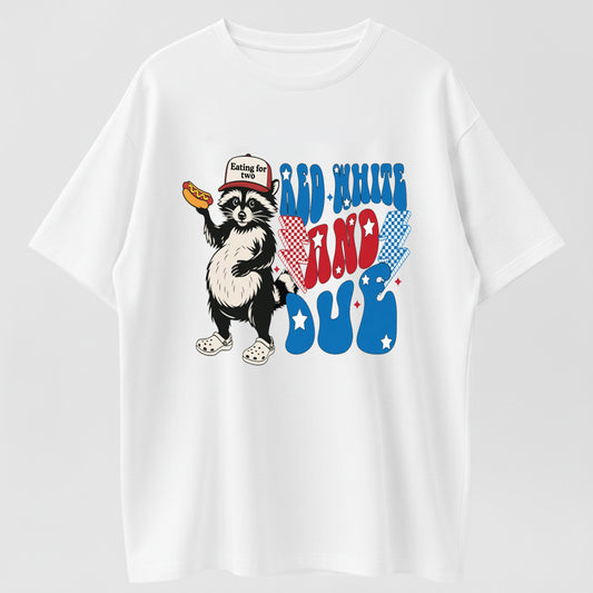 100% Cotton "Red White & Due" Funny Raccoon Maternity T-Shirt, Pregnancy Gift