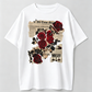 Vintage Gothic Red Rose Newspaper Collage Graphic T-Shirt – Unisex Retro Streetwear Tee