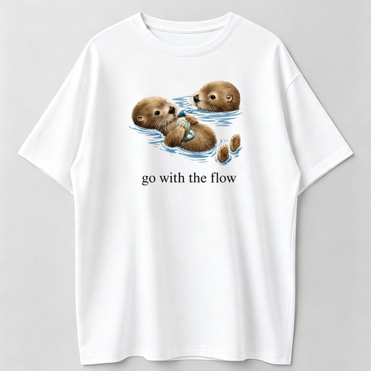 Otter Go With The Flow T-Shirt, Animal Tee, Gifts Shirt, Unisex Vintage Graphic Tees