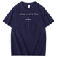 Jesus Loves You Pattern Print Crew Neck T-Shirt