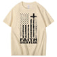 Faith Over Fear Amercian Flag Pattern Printing Print Crew Neck T-Shirt