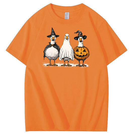 Halloween Boo Ghost Goose Pattern  Print 100%Cotton T-Shirt