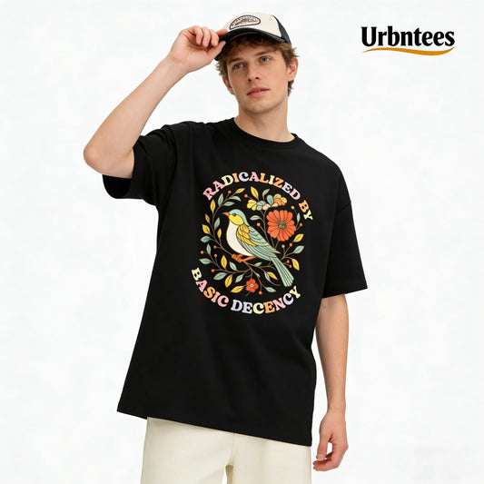 Urbntees Radicalized by Basic Decency Hippie Floral Organic Cotton Unisex T-Shirt