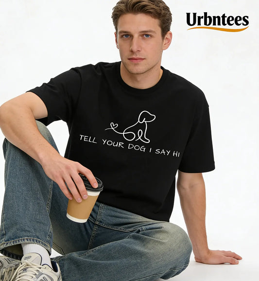 Urbntees Tell Your Dog I Say Hi Cute Line Art Organic Cotton Unisex T-Shirt