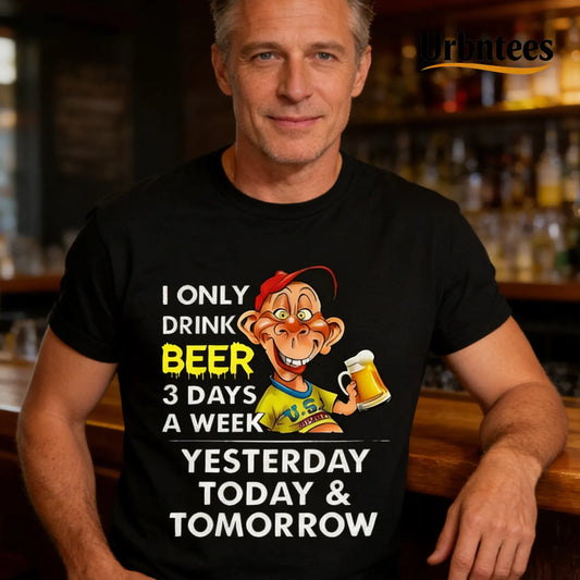 Urbntees I Only Drink Beer 3 Days a Week Funny Cartoon Organic Cotton Unisex T-Shirt