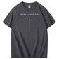 Jesus Loves You Pattern Print Crew Neck T-Shirt