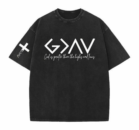 God Is Greater Than The Highs And Laws Easter Jesus Christ  faith And God Washed And Distressed Craft Pint Pattern Crew Neck T-Shirt