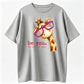 Cartoon Giraffe with Exaggerated Pink Frame Glasses Print, Crew Neck, Short Sleeves