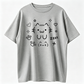 Round Neck, Breathable, Cute Cat Text Print, Black Line Art, Kawaii Manga Loose Fit Top
