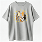 5 Holding Hands Circle Cats Yellow Star Heart Pattern, Round Neck Fabric, Graphic Tees Women, Vintage T Shirts
