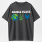 Retro Cartoon Earth & Peace Sign Heart Hand Gesture Trendy Short Sleeve