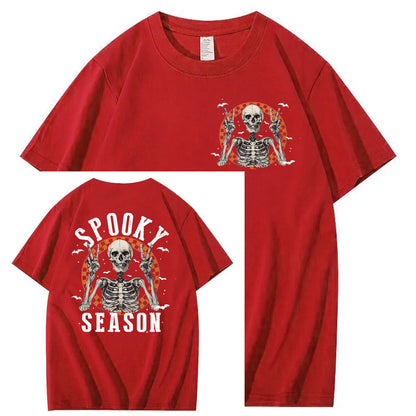 Halloween Spooky Season Funny Skll Pattern  Print 100%Cotton T-Shirt