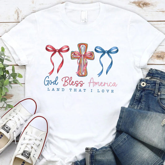 God Bless America Pattern Round-Neck T-Shirt
