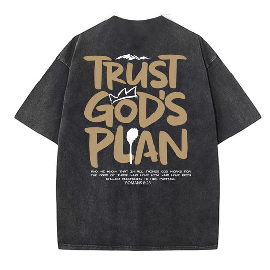 T-shirt med rund hals og mønster til vask og aldringsproces fra Stol på Guds plan