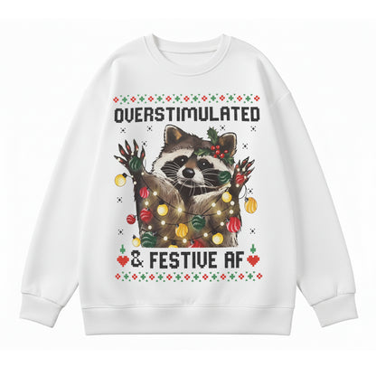 Raccoon Tangled in Christmas Lights Graphic Sweatshirt