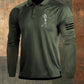 Skull Print Raglan Long Sleeve Polo Shirt