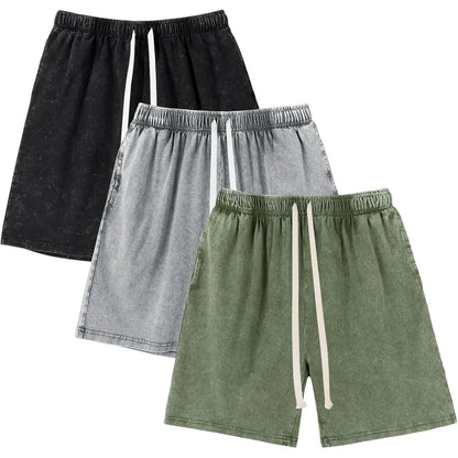 Men's Unisex Acid Wash Athletic Shorts – Cotton Drawstring with Pockets